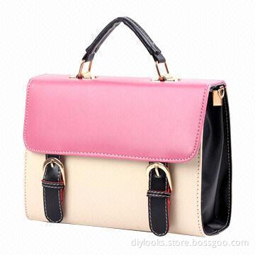 Stylish Contrast Color Retro Messenger Bag/PU Leather Handbag, Sized 27 x 20 x 9cm